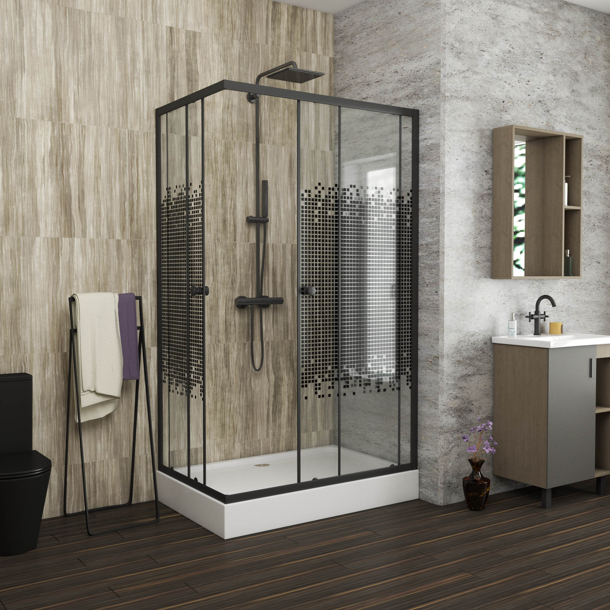 

Niagara Душевой уголок Niagara Eco NG-012-14Q black мозаика, с поддоном