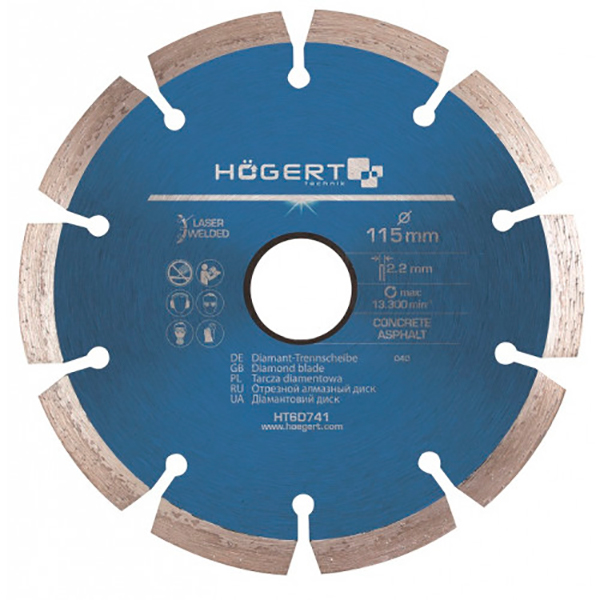 фото Hoegert диск отрезной алмазный 230 х 2,2 х 22,2 мм, turbo, laser welded hoegert technik
