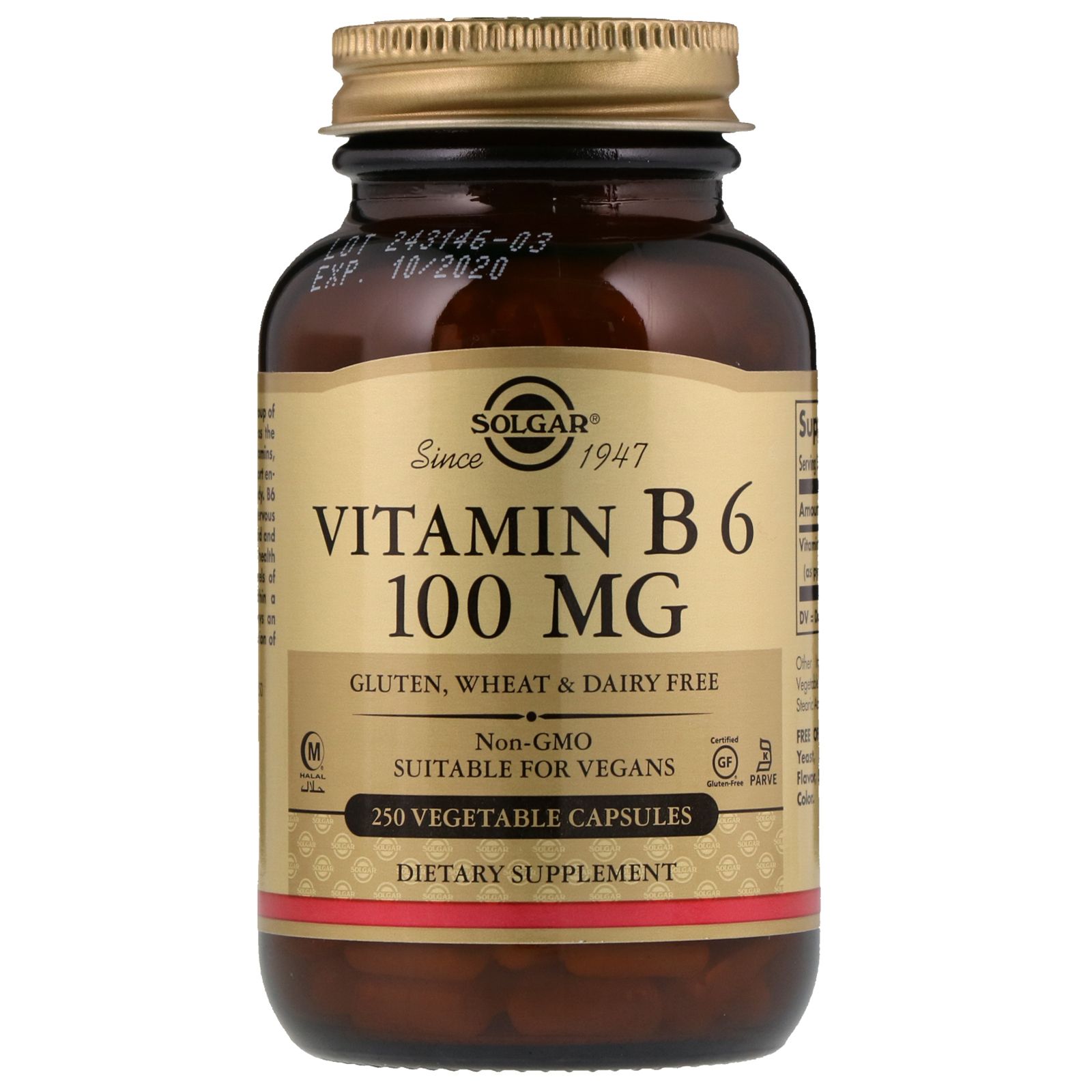 

Витамин Solgar Vitamin B6 250 mg, 100 капсул