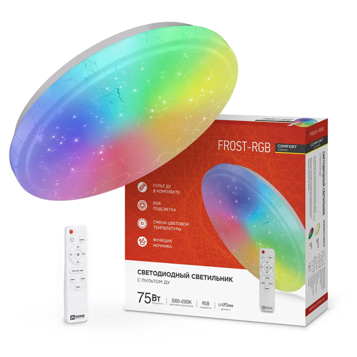 Светильник светодиодный COMFORT FROST-RGB 75Вт 230В 3000-6500К 4400лм 495х85мм с пультом Д