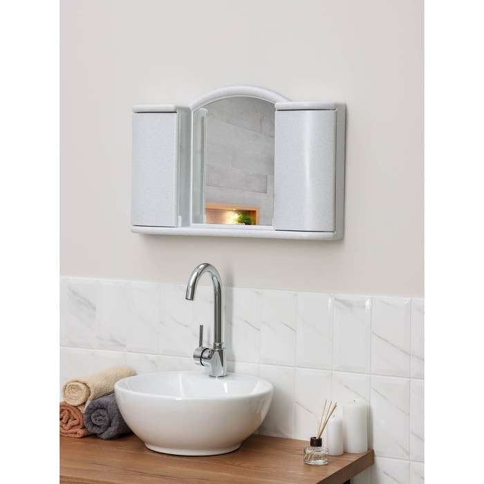фото Шкафчик зеркальный для ванной комнаты «арго», цвет белый мрамор nobrand