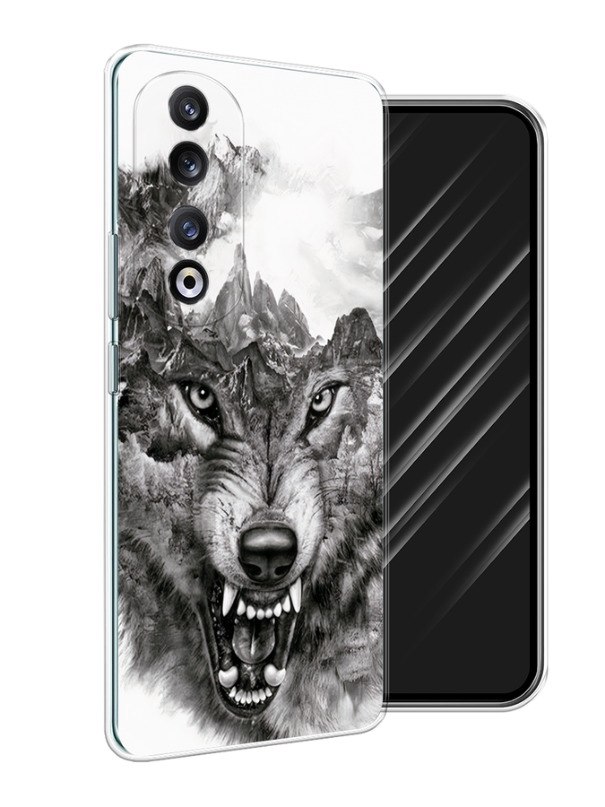 

Чехол Awog на Honor 90 Pro "Волк в горах", Серый;белый;бежевый