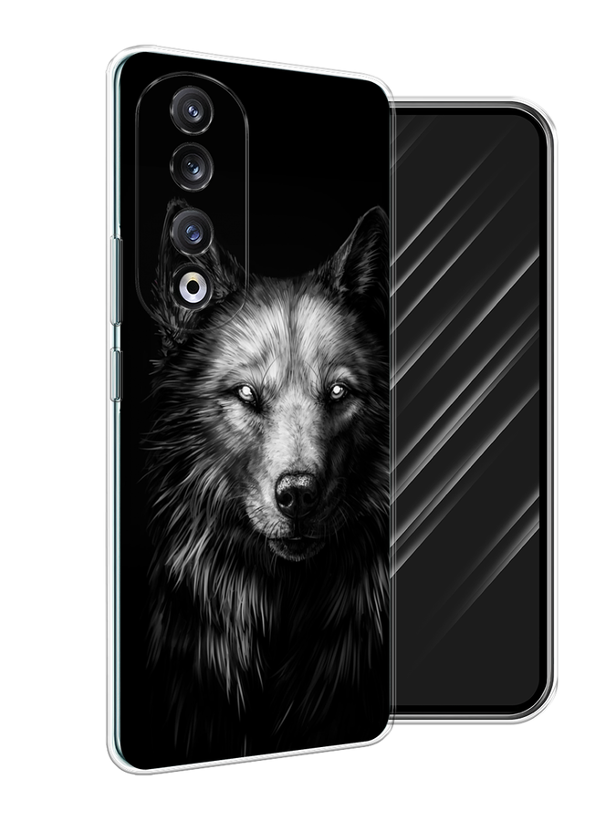 

Чехол Awog на Honor 90 Pro "Волк черно белый", Серый;бежевый;белый