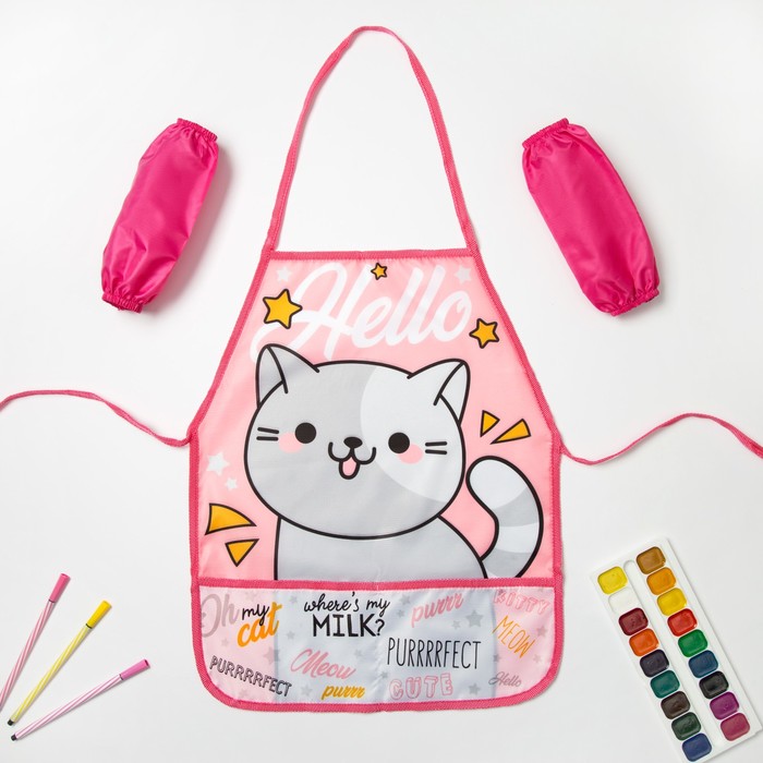 Набор детский для творчества Этель Hello cat фартук 49 х 39 см и нарукавники футболка для девочки c принтом hello kitty