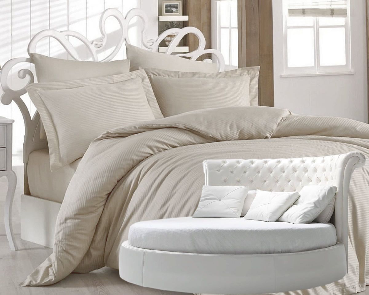 Простыня Maktex круглая из страйп-сатина на резинке 210x210x20 Светло-серый 0,5х0,5