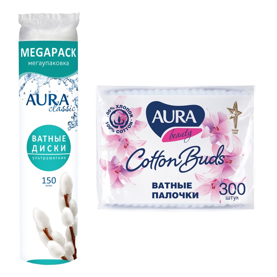 

Набор AURA CLASSIC Ватные диски 150шт + AURA Ватные палочки 300шт.