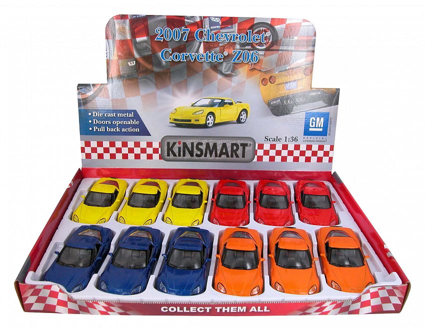 фото Модель машины kinsmart chevrolet corvette z06, 2007 года, инерционная,в ассортименте 1/36