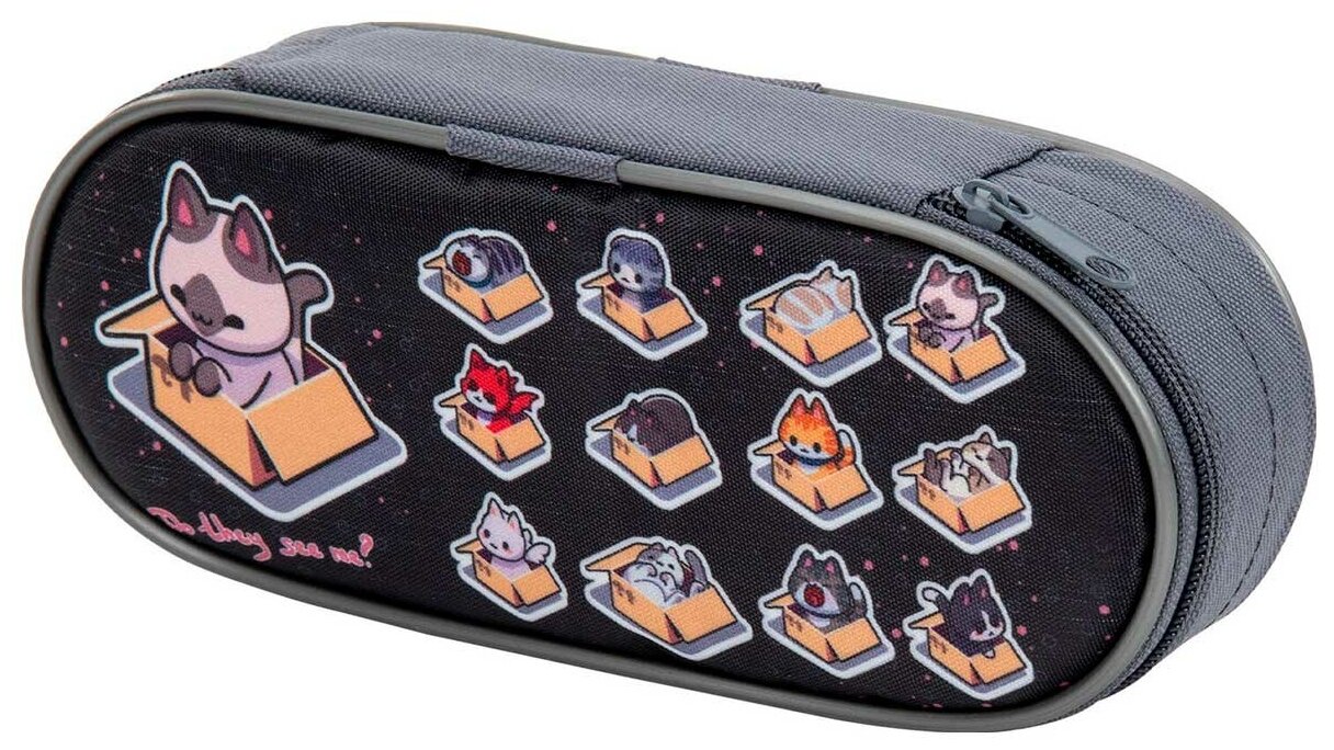 

Пенал-футляр BRAUBERG, 1 отделение, полиэстер, органайзер, 21х9х5 см, "Cat in box", 271034, Серый