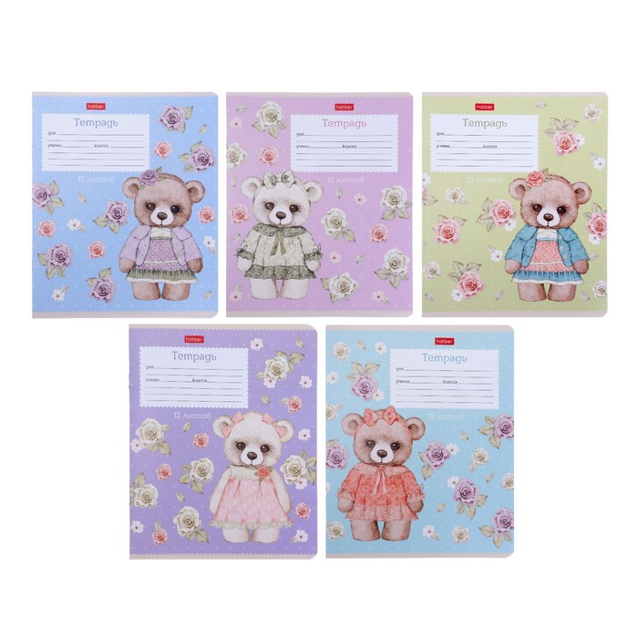 

Тетрадь12 л в клетку "Мишки-малышки" обложка мелованный картон тиснение блок 65г/м2 5 в…