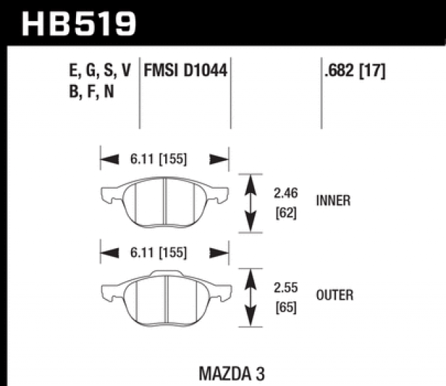 

Комплект тормозных колодок HAWK Performance HB519N.682