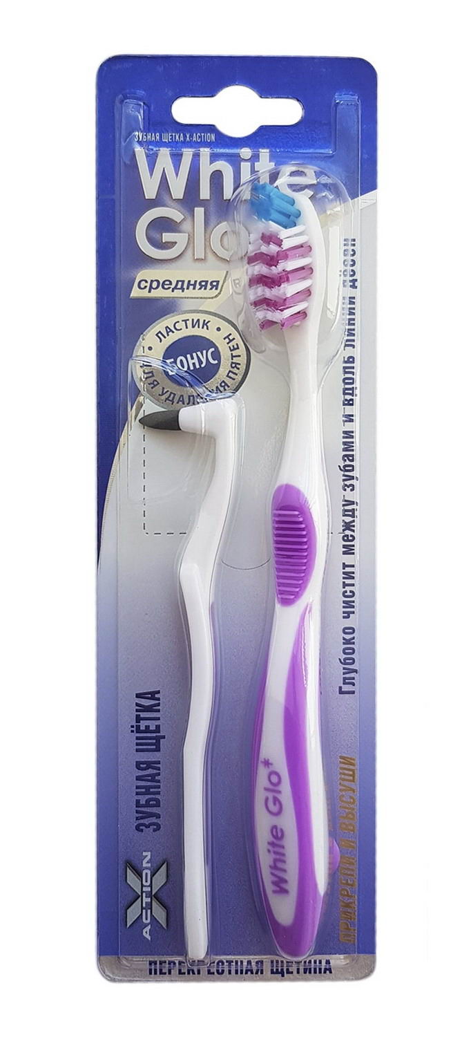 

Зубная щетка White Glo Medium и ластик для удаления налета, средняя жесткость, 839-НТМ