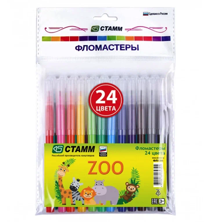 

Фломастеры 24цв., в подвесе ZOO СТАММ ФЛ536, СТАММ ФЛ536