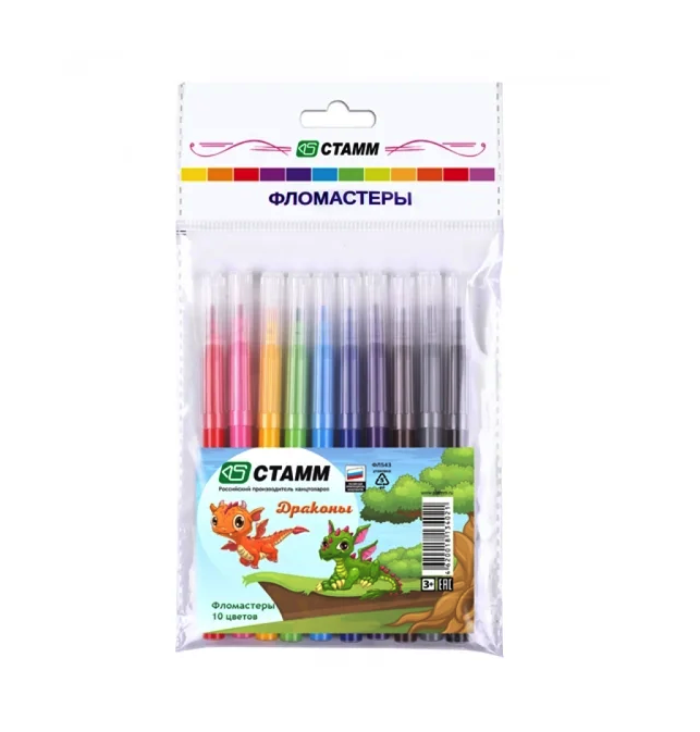 

Фломастеры 10цв., в подвесе Драконы СТАММ ФЛ543, Разноцветный, СТАММ ФЛ543