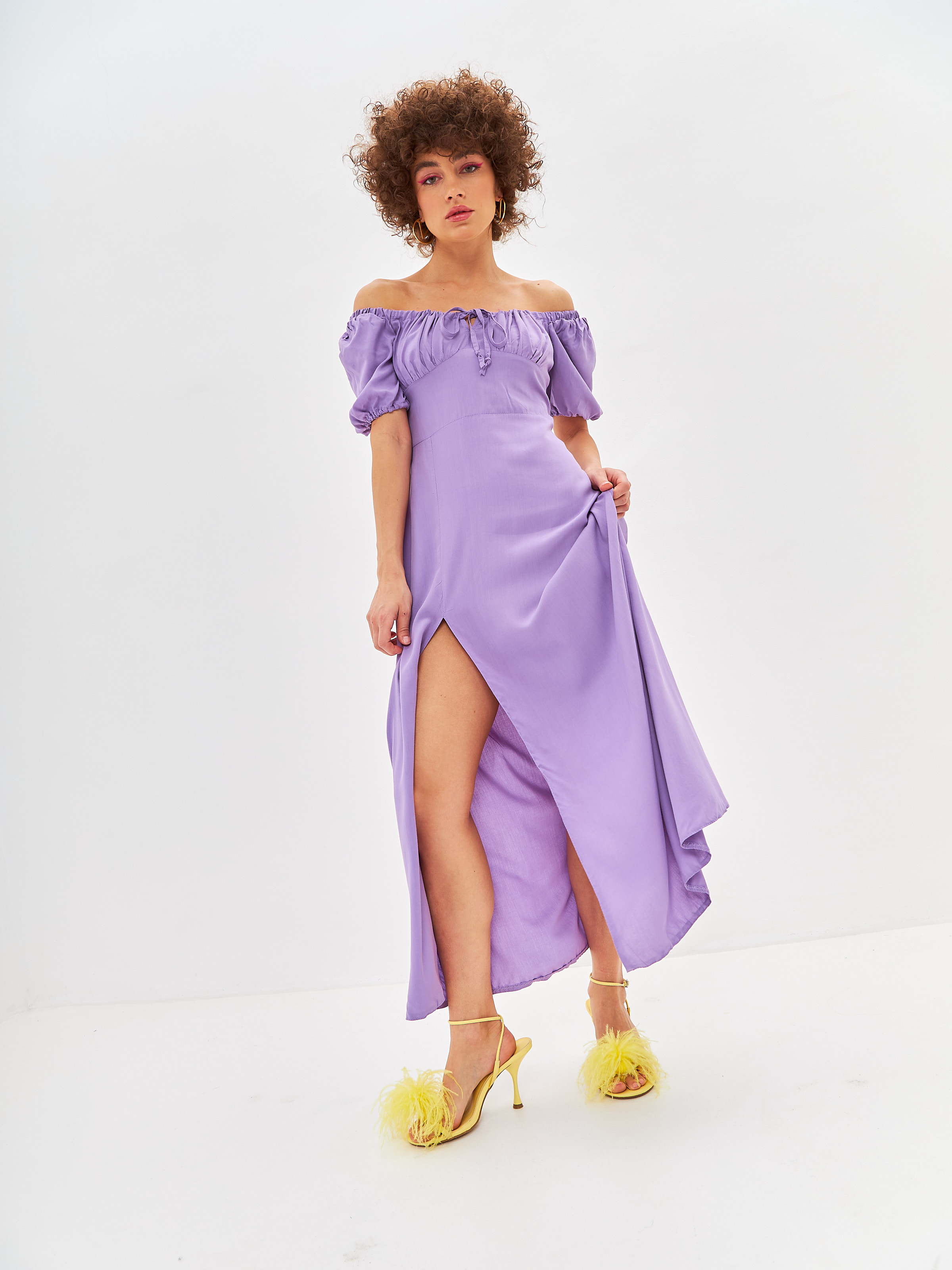 Платье женское Molecula с венгеркой фиолетовое XL