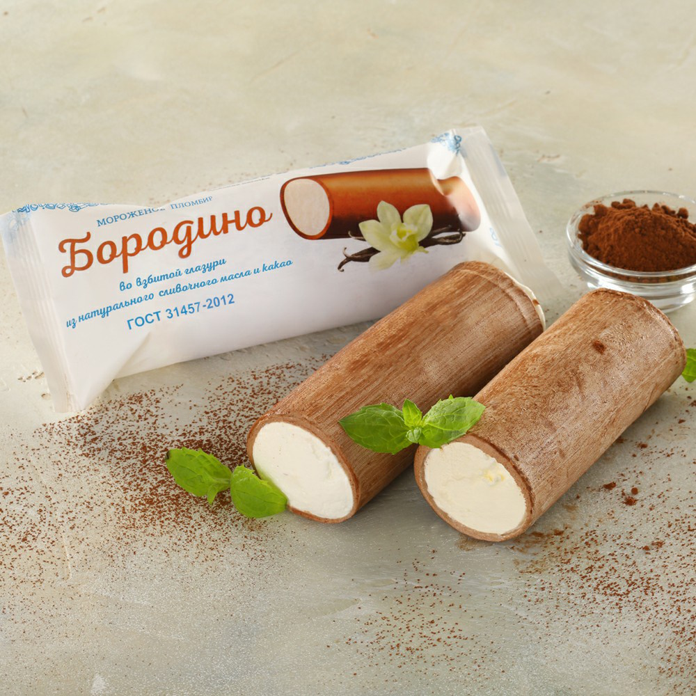 Мороженое пломбир МясновЪ ФЕРМА Бородино во взбитой шоколадной глазури 15% ГОСТ 80 г