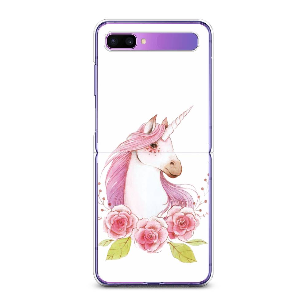 

Чехол на Samsung Galaxy Z Flip 1 "Единорог цветы", Белый;розовый;серый, 2107150-1