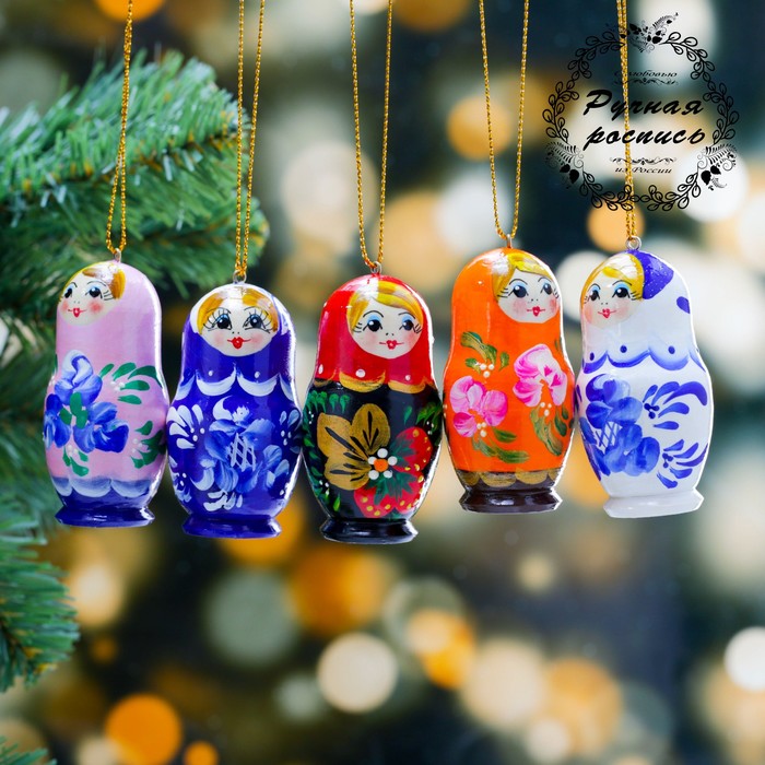 

Елочная игрушка Матрешки 4429955 5 шт. разноцветный, Матрешки
