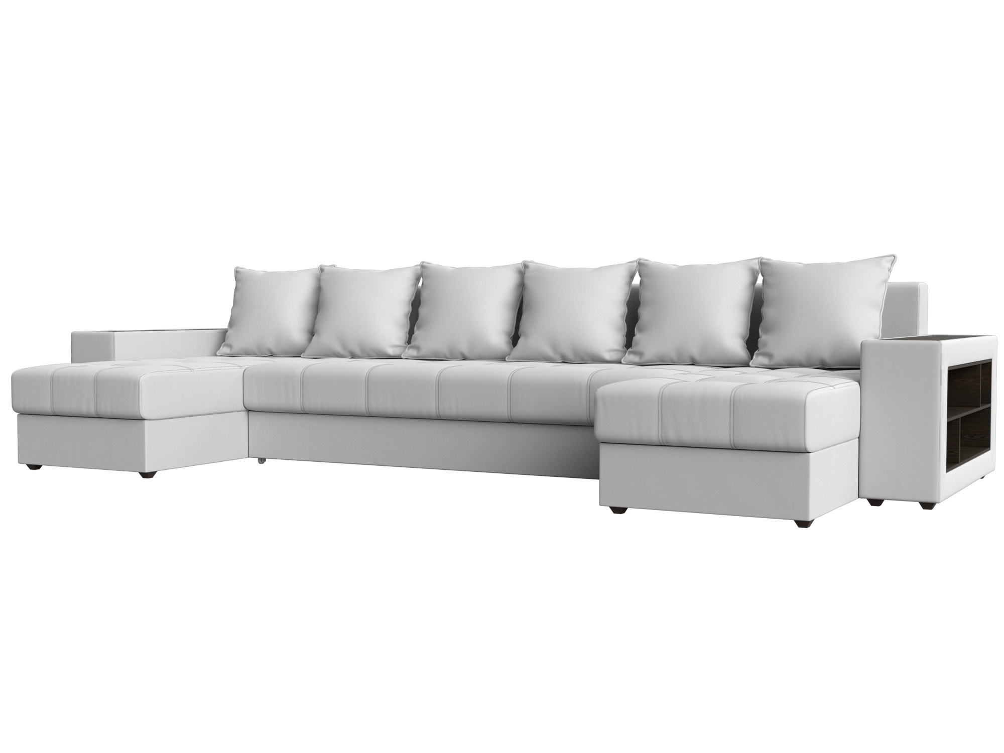 

П-образный диван Дубай полки справа экокожа белый, П-образный диван Дубай полки справа