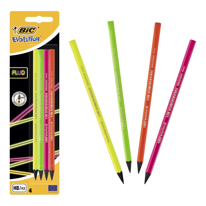 

Набор карандашей чернографитных BIC Evolution Fluo, HB, пластиковые, ударопрочный грифель,