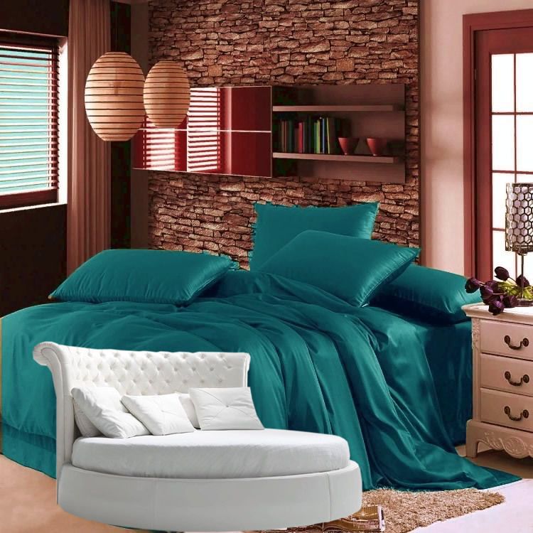 

Простыня Maktex круглая из сатина на резинке 220x220x40 Бирюза глянцевая, круглая из сатина на резинке
