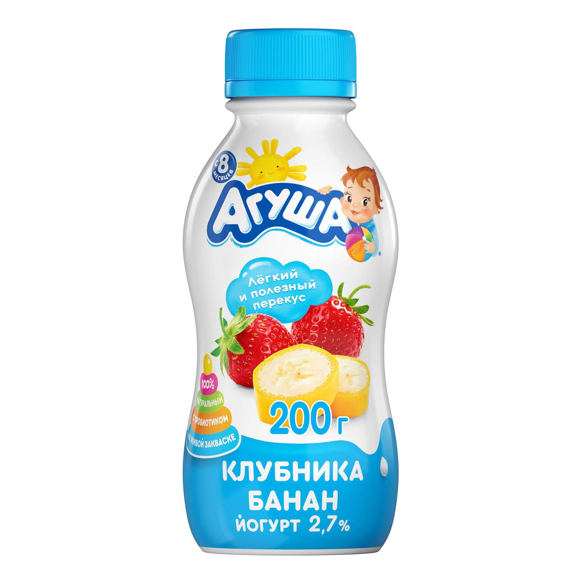 Йогурт питьевой детский Агуша клубника-банан с 8 месяцев 2,7% 180 г