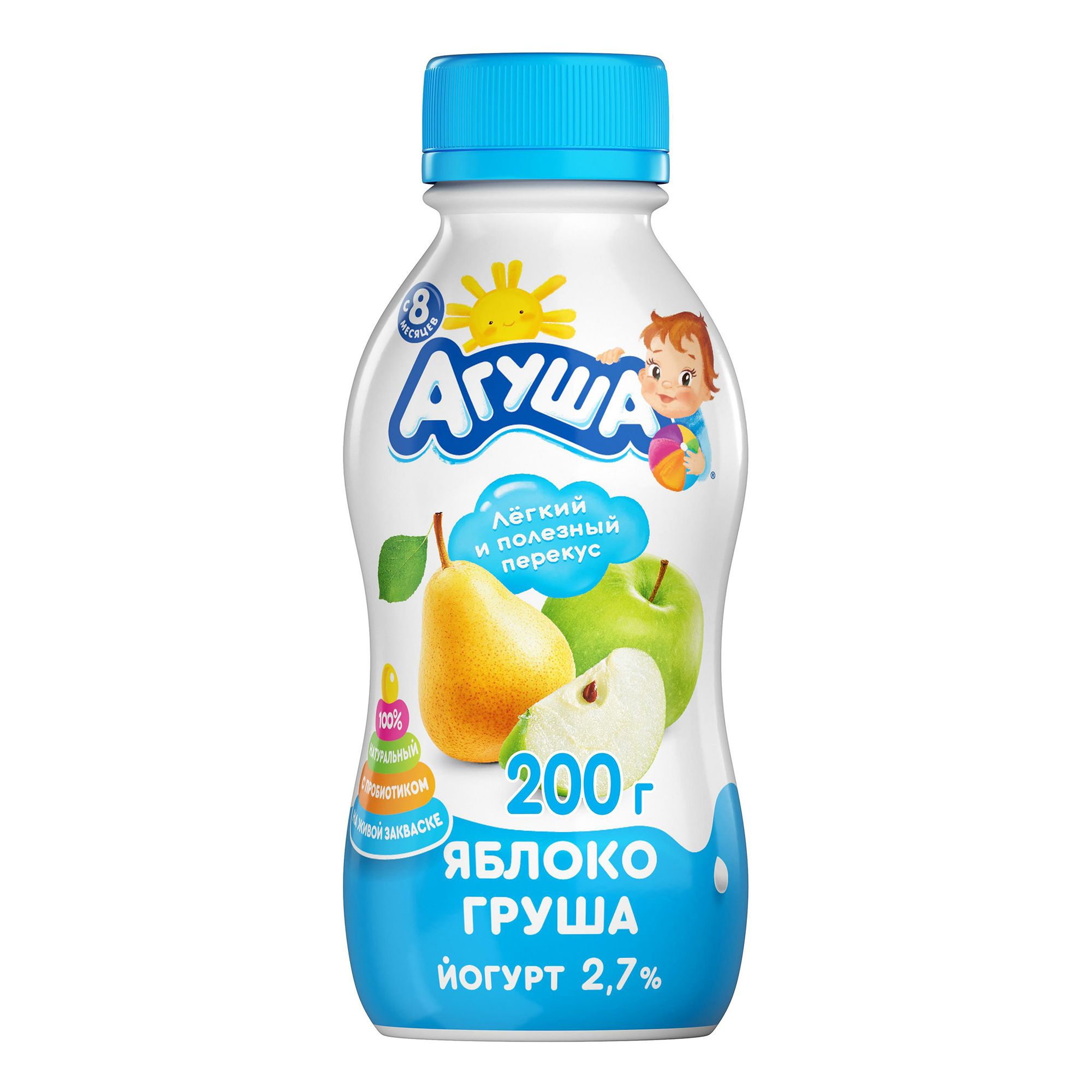 Йогурт питьевой детский Агуша яблоко-груша с 8 месяцев 2,7% бзмж 200 г