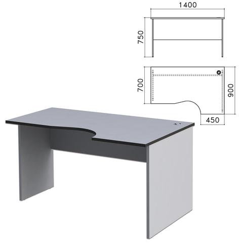 

Стол письменный эргономичный "Монолит", 1400х900х750 мм, правый, цвет серый, СМ4.11, СМ4.11