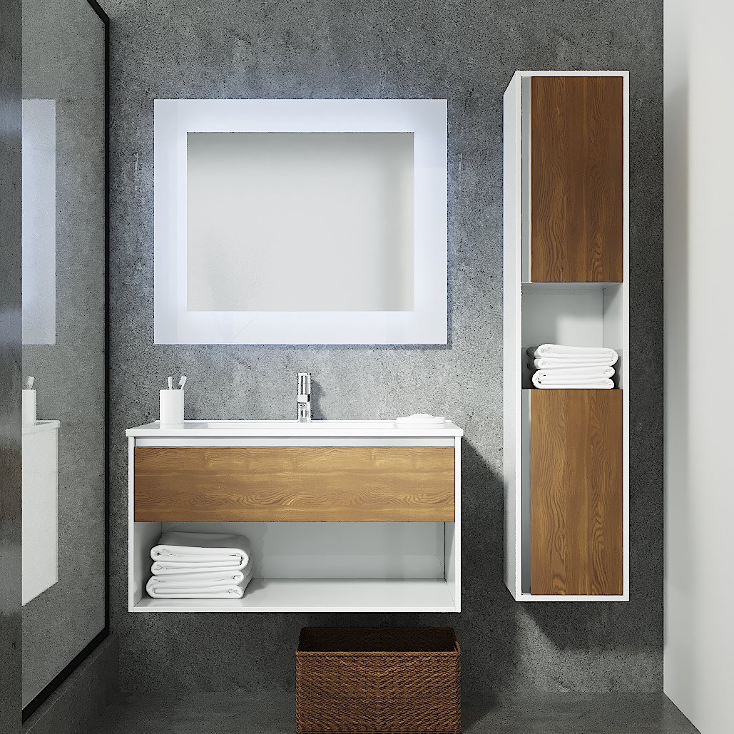 фото Sanvit мебель для ванной sanvit контур 90 белый глянец/манзония кофейная