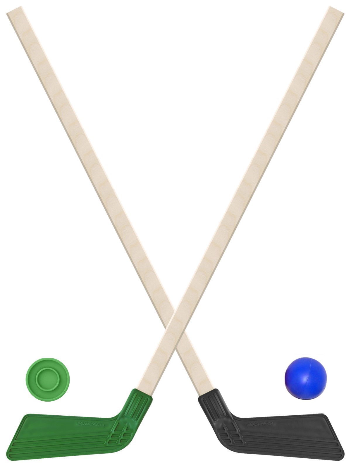 Детский хоккейный набор Задира-плюс Клюшка хоккейная детская 2 шт(черн, зел)+шайба+мячик