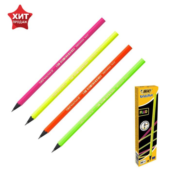 

Карандаш чернографитный HB, BIC Evolution Fluo, неоновые цвета корпуса, микс