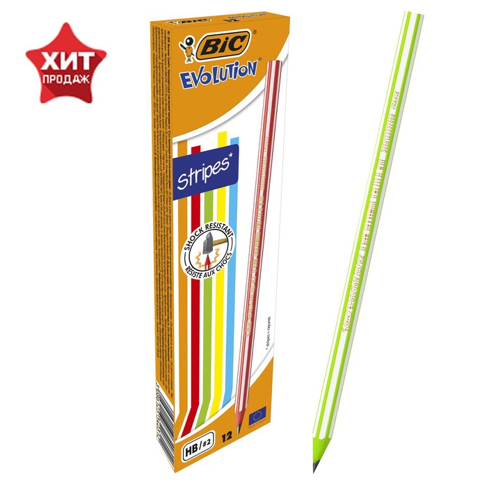 

Карандаш чернографитный HB, BIC Evolution Stripes, корпус с полосками, микс