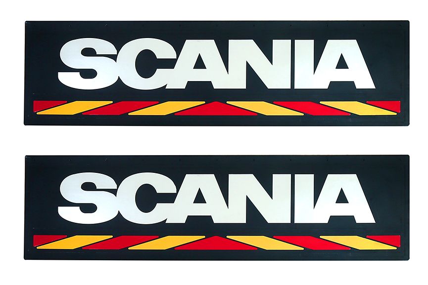 

Брызговик длинномер из 2-х частей SCANIA белый рисунок (красно-желтая полоса)