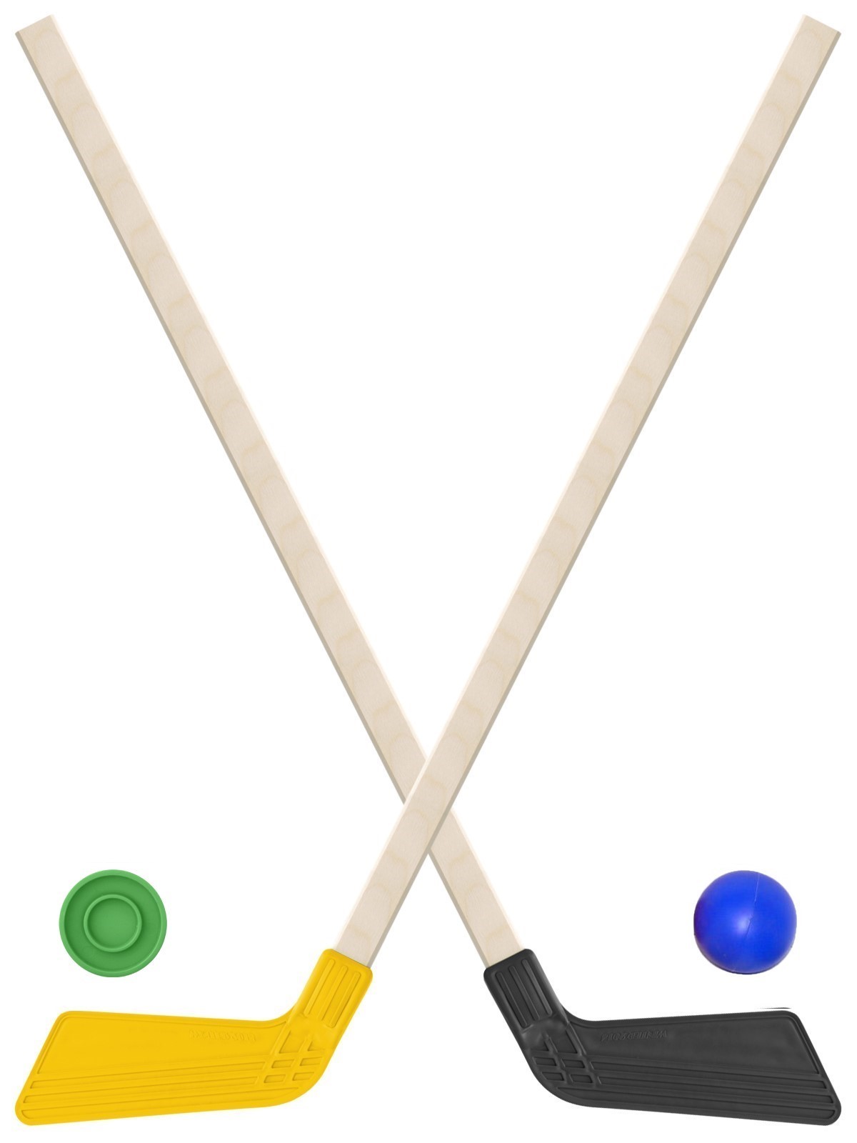 Детский хоккейный набор Задира-плюс Клюшка хоккейная детская 2 шт(черн, жёлт)+шайба+мячик