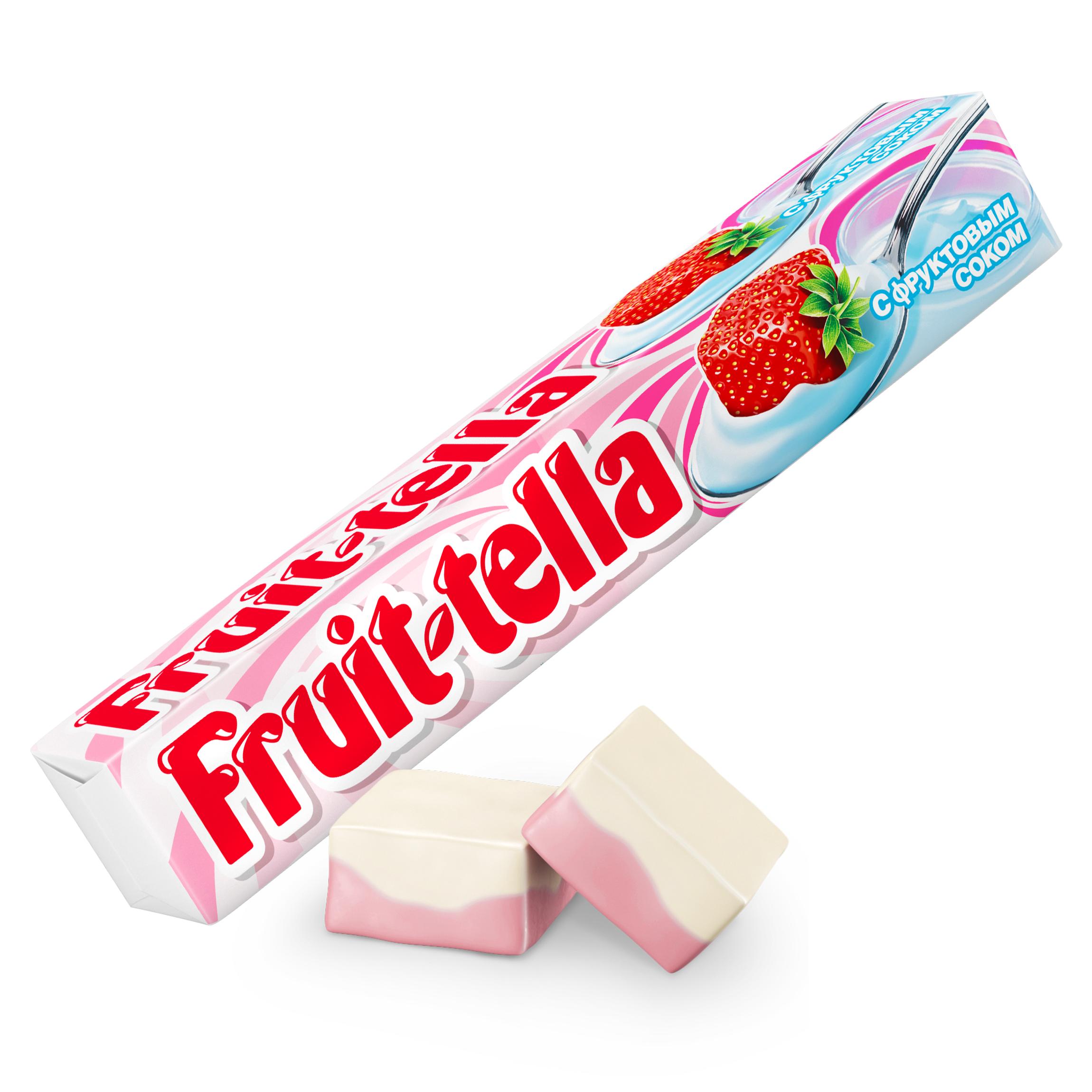 Fruit tella. Фрутелла жевательные конфеты клубничный йогурт. Жевательная конфета Фрутелла клубничный йогурт 41г. Фрутелла жевательные конфеты в йогурте. Конфета жевательная Fruit-Tella йогурт, 41 г.