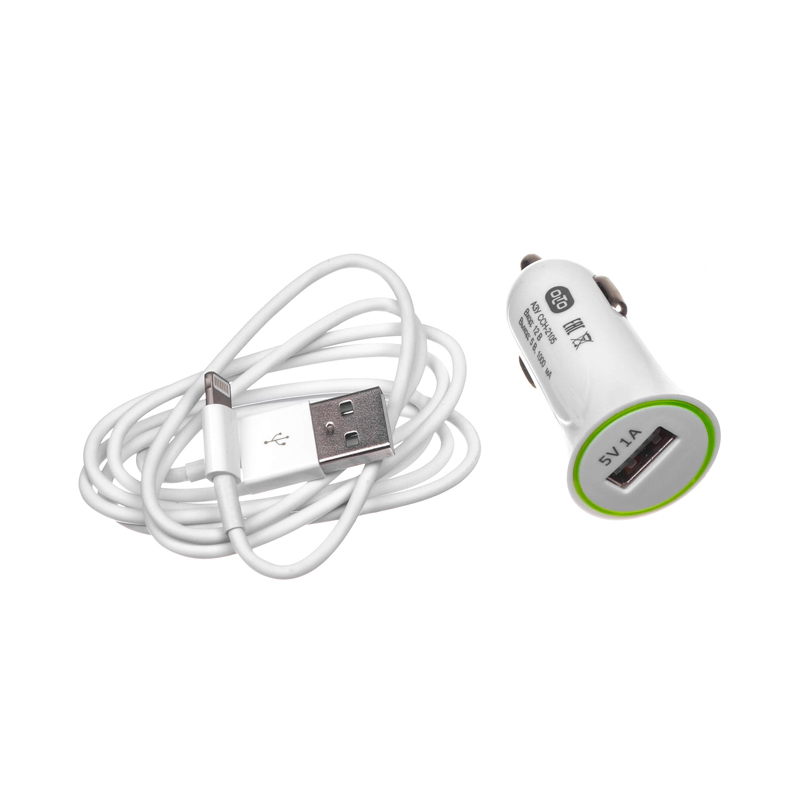 фото Автомобильное зарядное устройство olto cch-2105 с кабелем apple lightning белое
