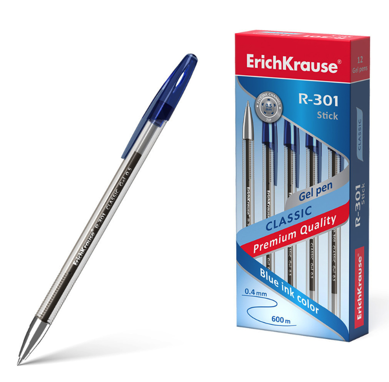 

Ручка гелевая ErichKrause R-301 Classic Gel Stick 0.5, чернил синий (в коробке по 12 штук), R-301 Classic Gel Stick 0.5, цвет чернил синий (в коробке по 12 штук)