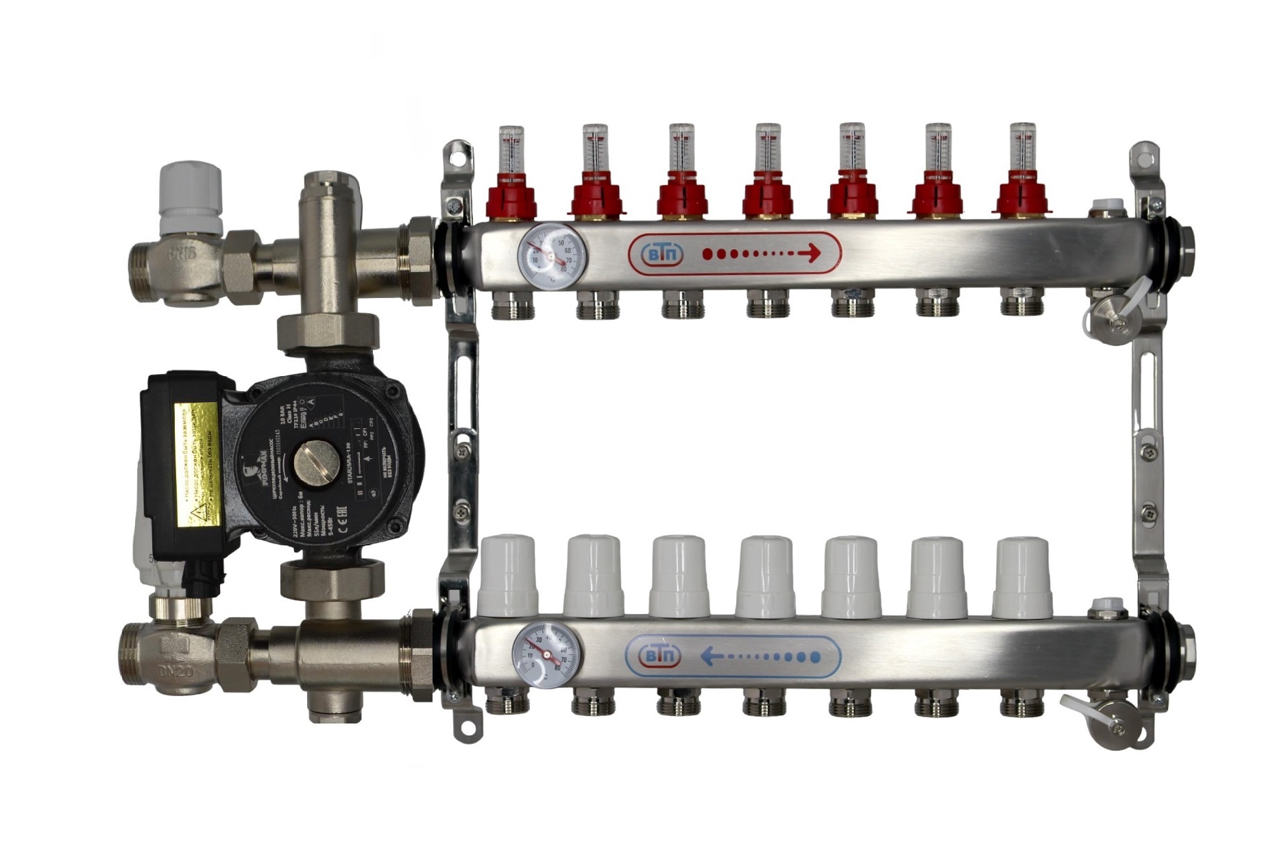Комплект теплого пола на 7 контуров справа с частотным насосом ВТП Компакт-П 132432