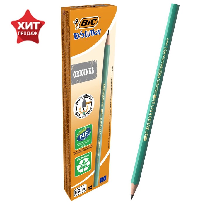 

Карандаш чернографитный HB, BIC Evolution, зелёный корпус
