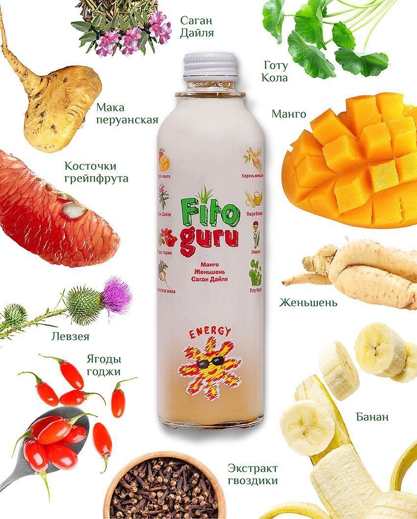 Набор напитков Fitoguru манго, женьшень, саган дайля, 12 шт по 330 мл