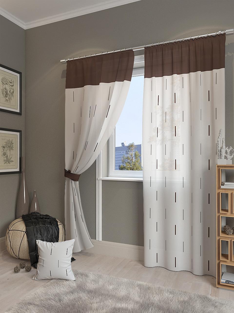 

Комплекты штор AT HOME Елист (корич.) высота 280 см, ширина 150 см, Белый, 945326