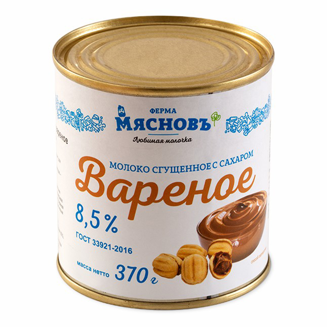 Сгущенное вареное молоко МясновЪ ФЕРМА с сахаром ГОСТ 8,5% 370 г