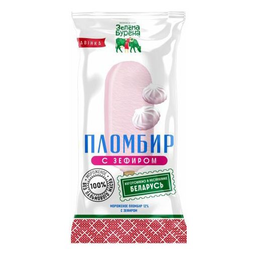 Мороженое пломбир Зелена-Бурена Эскимо с зефиром розовое 12% БЗМЖ 70 г
