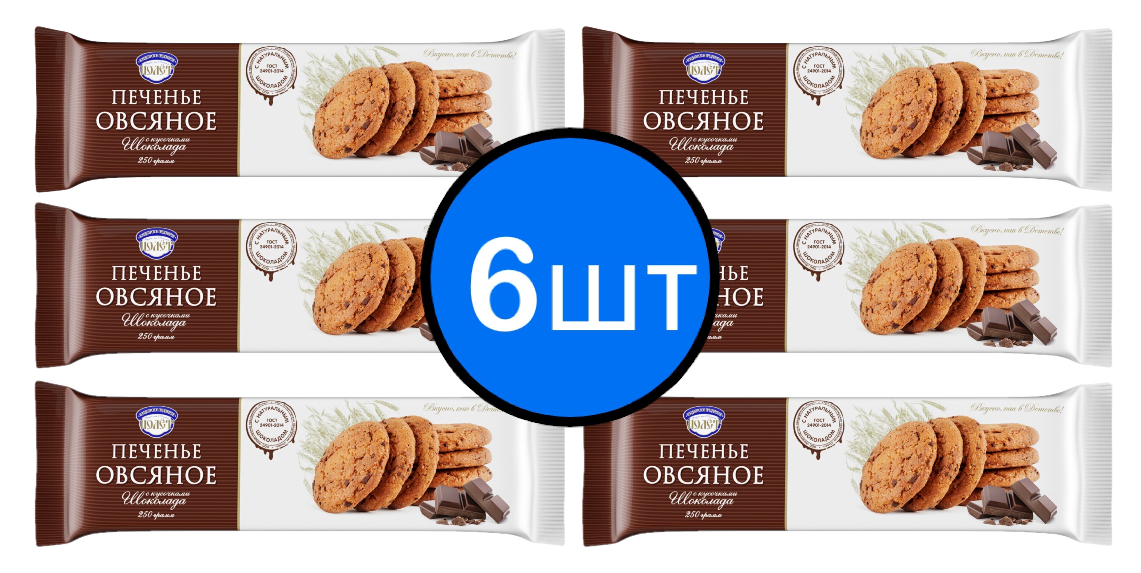 

Печенье Овсяное с кусочками шоколада ПОЛЕТ, 250г х 6шт