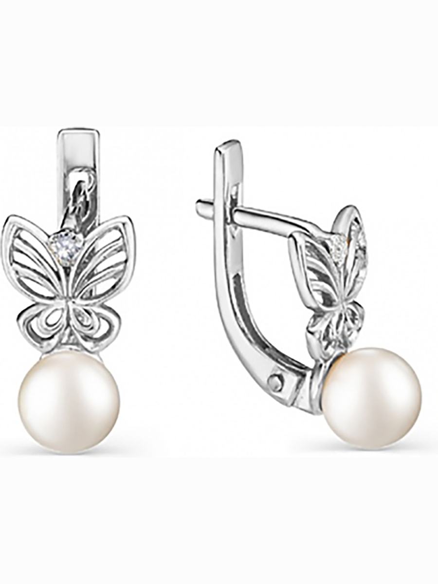 

Серьги с жемчугом и фианитами из серебра Вероника С640-760, С640-760