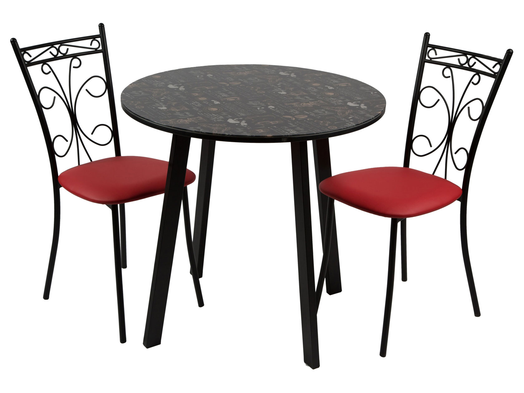 фото Обеденная группа стол филд + 2 стула неаполь кофе хаус/черный матовый/экотек красный древпром