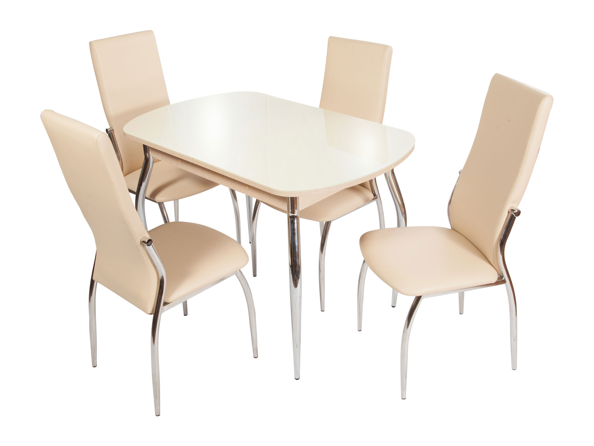 фото Обеденная группа стол ривьера + 4 стула мартини стекло молочное/лдсп дуб выбеленный аврора мебель