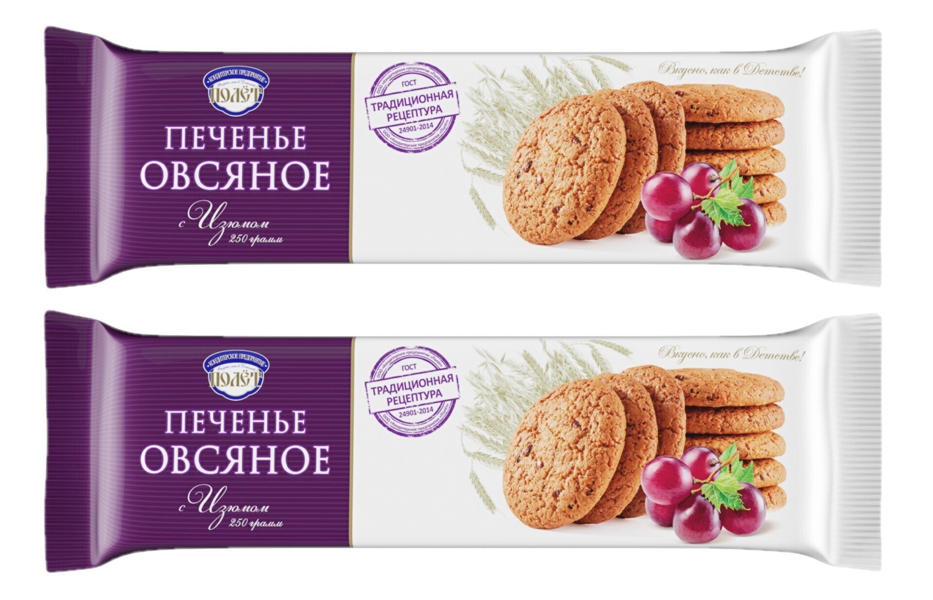 

Печенье Овсяное с изюмом ПОЛЕТ, 250г х 2шт