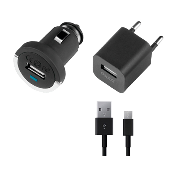 

Автомобильное и сетевое зарядное устройство DEPPA 11101 1.2A + кабель microUSB, черный