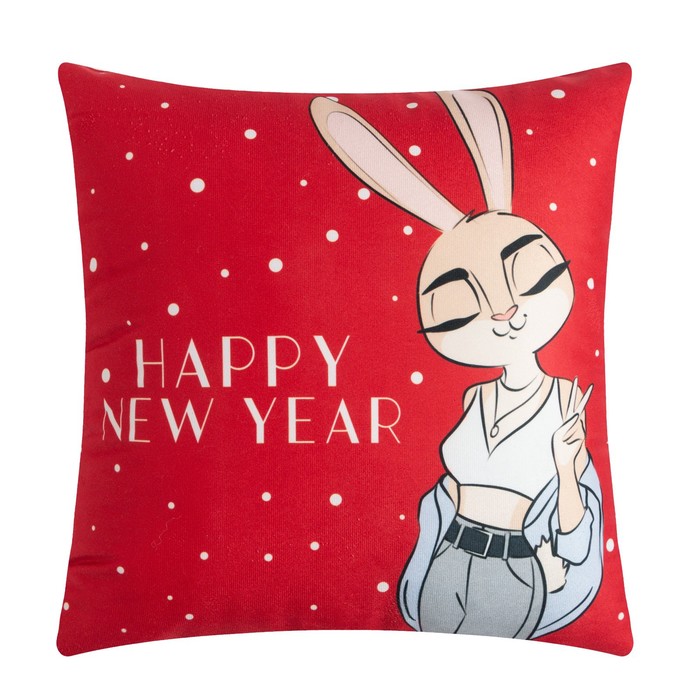 

Подушка новогодняя Этель «Happy new year», 40*40 см, 100% п/э, велюр