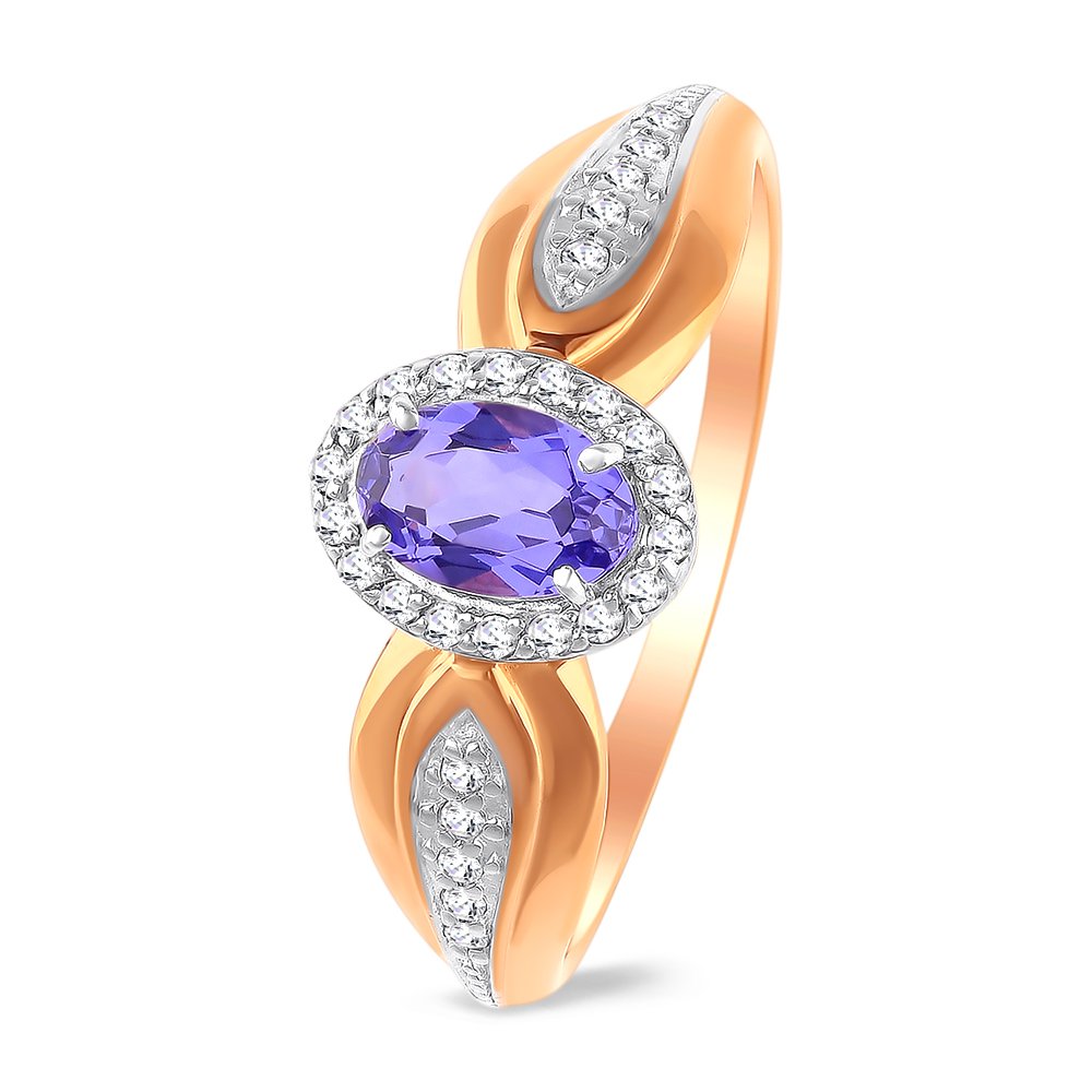 

Кольцо женское из красного золота с танзанитом, бриллиантом 585Gold 201012628, р. 17, 201012628